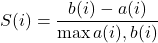 \[ S(i) = \frac{b(i) - a(i)}{\max{a(i), b(i)}} \]